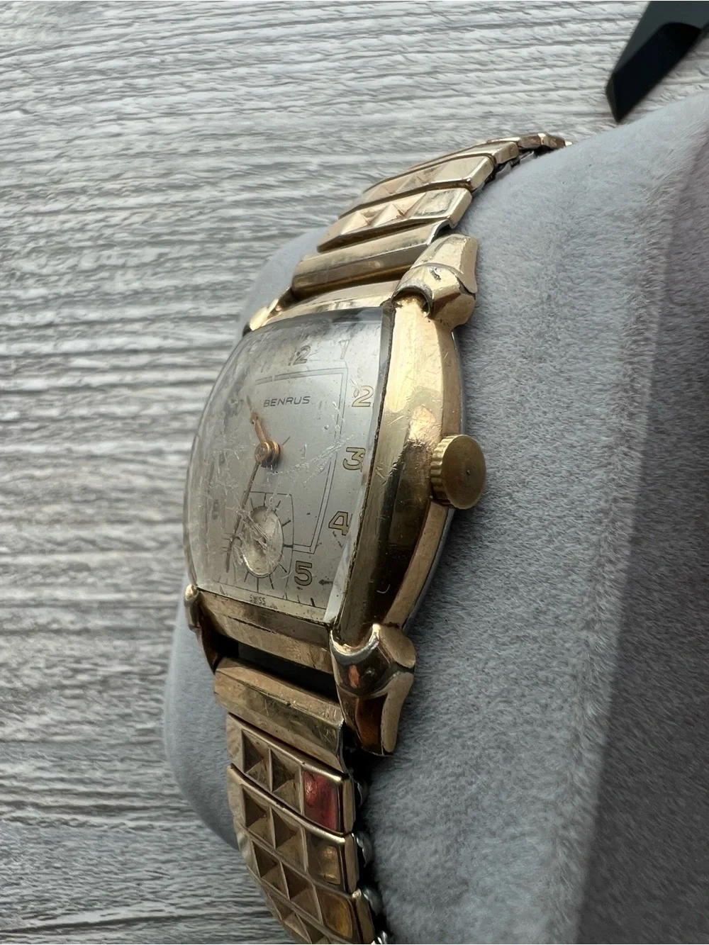 Benrus vintage men’s tank watch mechanical gold